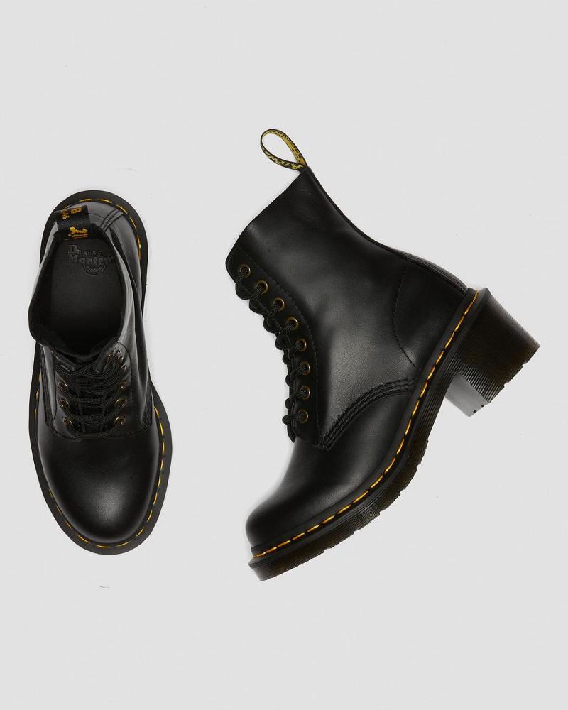 Black Women's Dr Martens Clemency Leather Heeled Heeled Boots | CA 140EBC